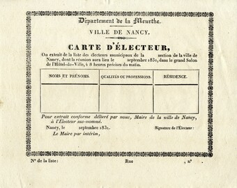 Carte d&#039;électeur 1831