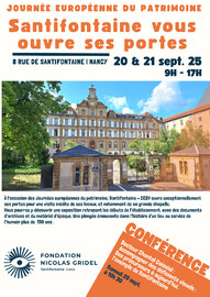 L'mage représente le bâtiment de santifontaine et le descriptif de la manifestation: exposition, visite et conférence les 20 et 21 septembre.