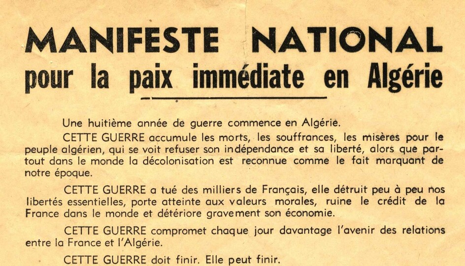 Tract pour la paix en Algérie vers 1960 - Crédits photo : Archives municipales de Nancy, 2 I 98